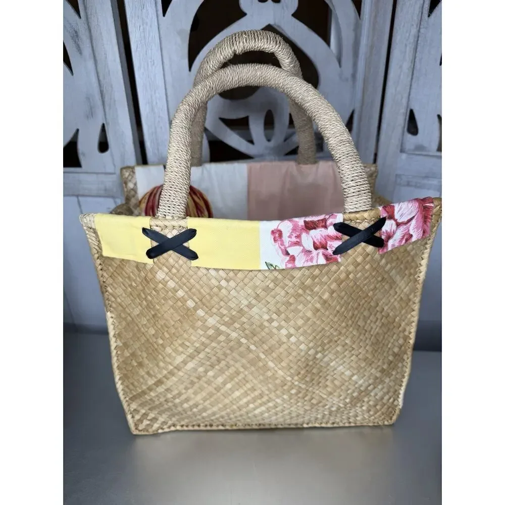 Jaqueline Kangley Maui Hawaii Straw Tote Large XL Floral Interior Carry All
